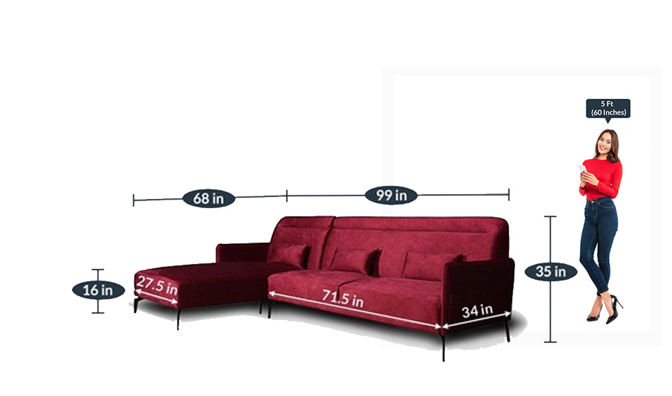 Detec™ Oliver RHS 3 Seater Sofa with Lounger - Red Color