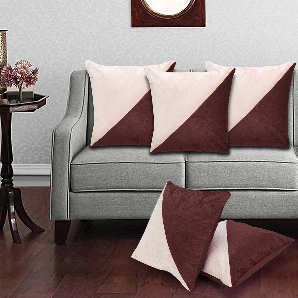 Desi Kapda Geometric Cushions Cover (Pack of 5, 40 cm*40 cm, Brown)