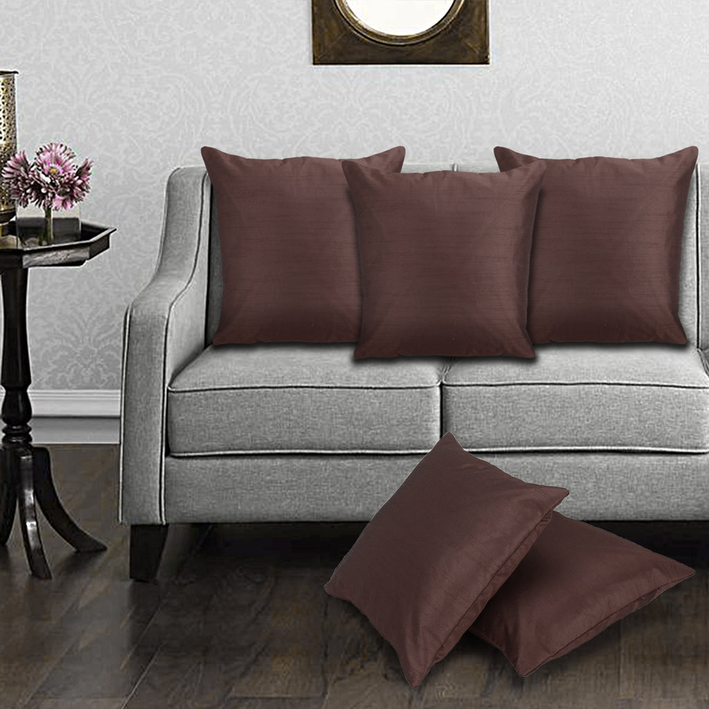 Desi Kapda Plain Cushions Cover (Pack of 5, 40 cm*40 cm, Brown)