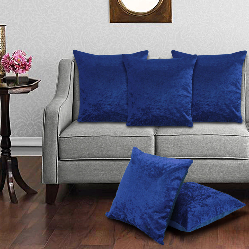 Desi Kapda Plain Cushions Cover (Pack of 5, 40 cm*40 cm, Blue)