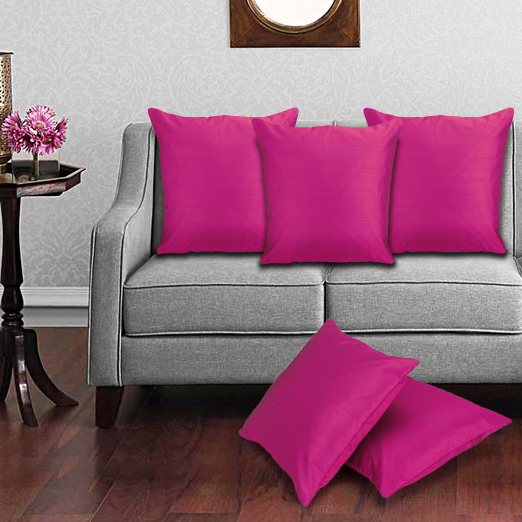 Desi Kapda Plain Cushions & Pillows Cover (Pack of 5, 40 cm*40 cm, Pink)
