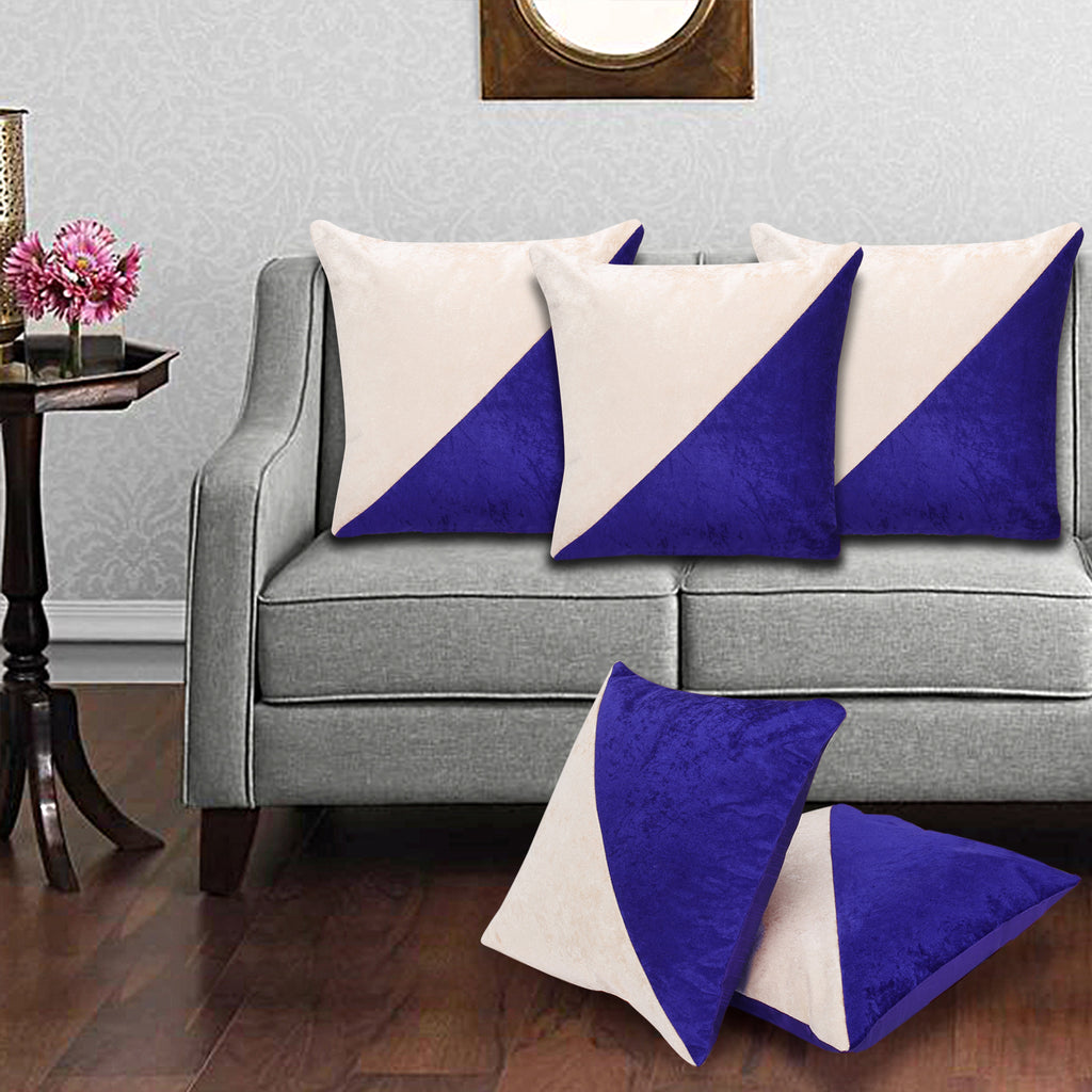 Desi Kapda Geometric Cushions & Pillows Cover (Pack of 5, 40 cm*40 cm, Blue)