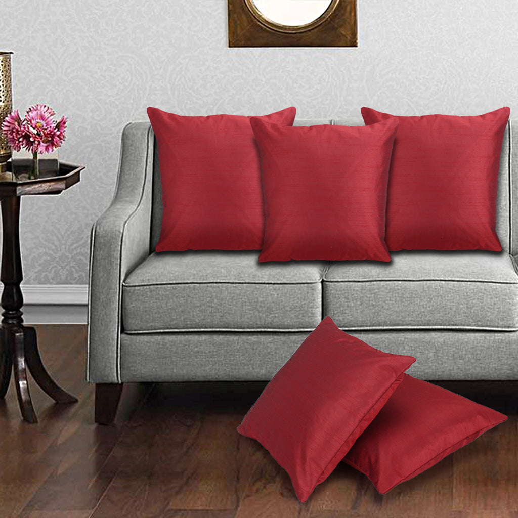 Desi Kapda Plain Cushions Cover (Pack of 5, 40 cm*40 cm, Red)