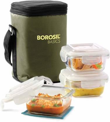 Detec™ Borosil Basics Glass Lunch Box Square set of 3 Pack of 6