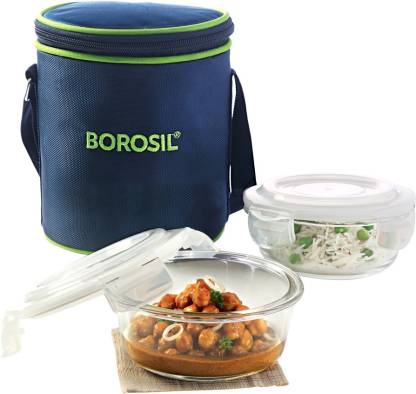 Detec™ Borosil Microwavable Glass Lunch Box Vertical(Round Set of 2)400ML Pack of 6