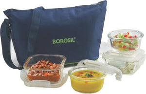 Detec™ Borosil Microwavable Glass Lunch Box Daisy(302ML+240ML) Pack of 4