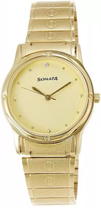 Sonata Champagne Dial Golden Stainless Steel Strap Watch NN7023YM02