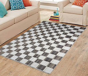 Saral Home Detec™ Grey Modern Check Designer Carpet  (120x180 Cms)