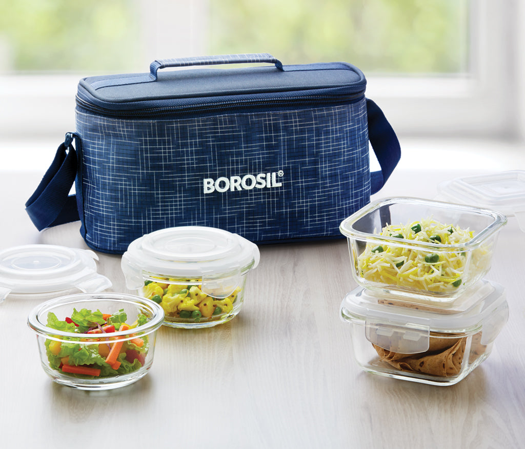 Detec™ Borosil 4 Microwavable Glass Lunch Box (D'Sign Bag)