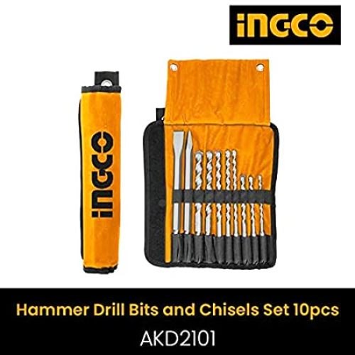 Ingco AKD2101 10 पीस हैमर ड्रिल बिट्स और छेनी सेट