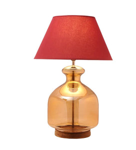 Detec Maroon Cotton Shade Table Lamp with Amber Luster Glass Base