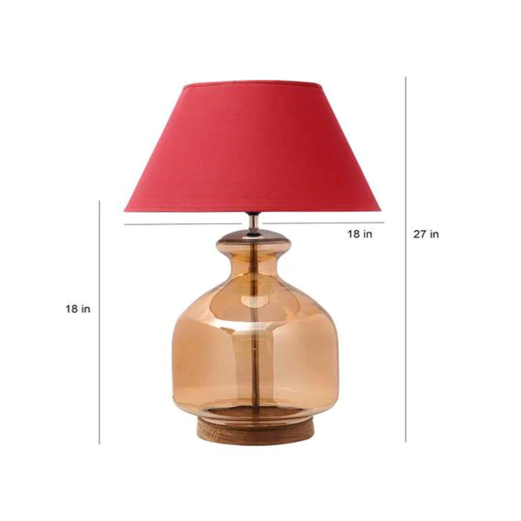 Detec Maroon Cotton Shade Table Lamp with Amber Luster Glass Base