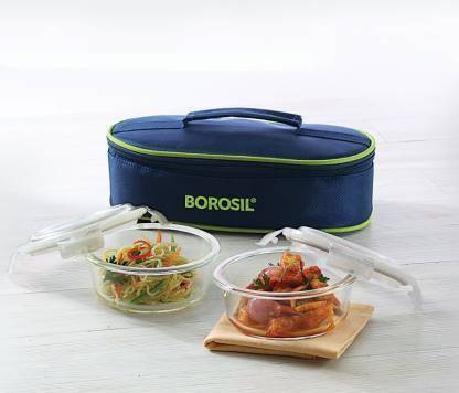 Detec™ Borosil Microwavable Glass Lunch Box Horizontal(Round Set of 2)400ML Pack of 6
