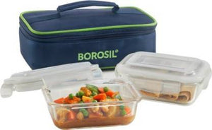Detec™ Borosil Microwavable Glass Lunch box Rectangular Set of 2 Pack of 6