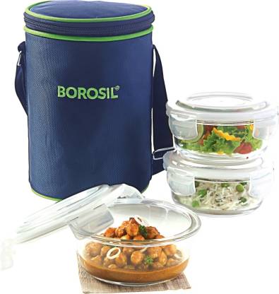 Detec™ Borosil Microwavable Glass Lunch Box Round Set of 3 Pack of 6