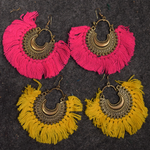 Load image into Gallery viewer, Detec Homzë Ethnic Tassel Metal Earrings- yellow and pink colour
