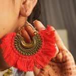 Load image into Gallery viewer, Products Detec Homzë Ethnic Tassel Metal Earring Blue And Red colour
