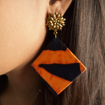 Load image into Gallery viewer, Detec Homzë Designer Printed Orange &amp; Black Printed Earrings

