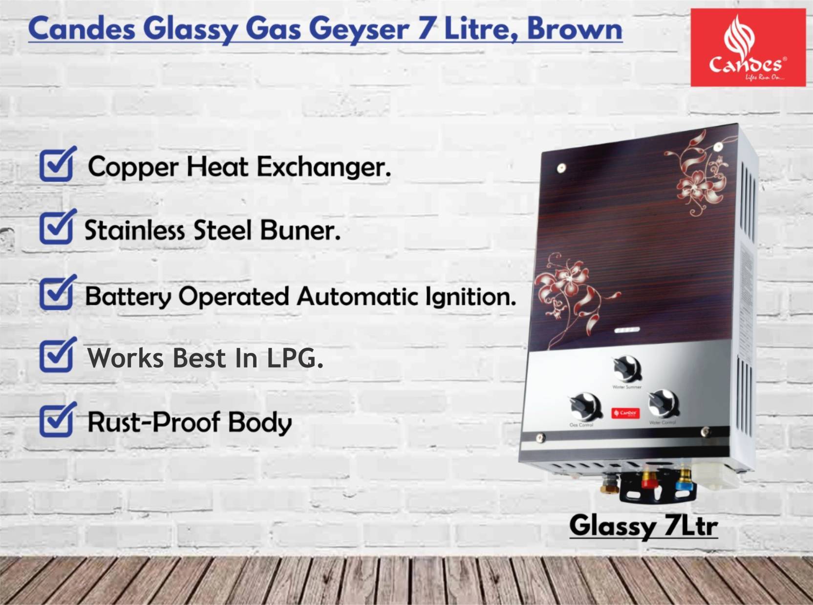 Candes 7 L Gas Water Geyser (GLASSY, Silver Brown)