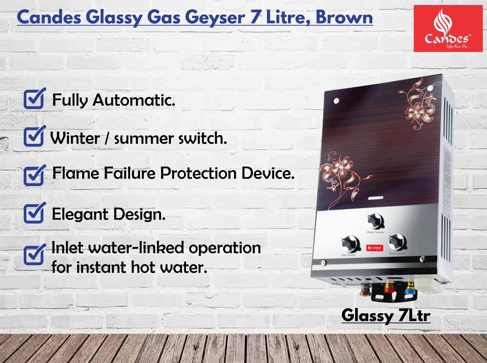 Candes 7 L Gas Water Geyser (GLASSY, Silver Brown)