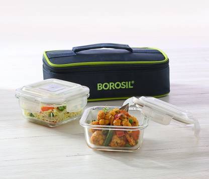 Detec™ Borosil Microwavable Glass Lunch Box Square Set of 2 - Horizontal(320ML) Pack of 6