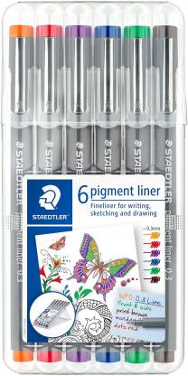 Detec™ STAEDTLER Pigment Liner 308 03 SSB6 Fineliner Pen  (Pack of 6, Multicolor)