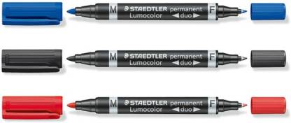 Detec™ STAEDTLER Lumocolor Duo 348 मल्टी-फंक्शन पेन (3 का पैक, लाल, ब्यूल, काला, हरा)