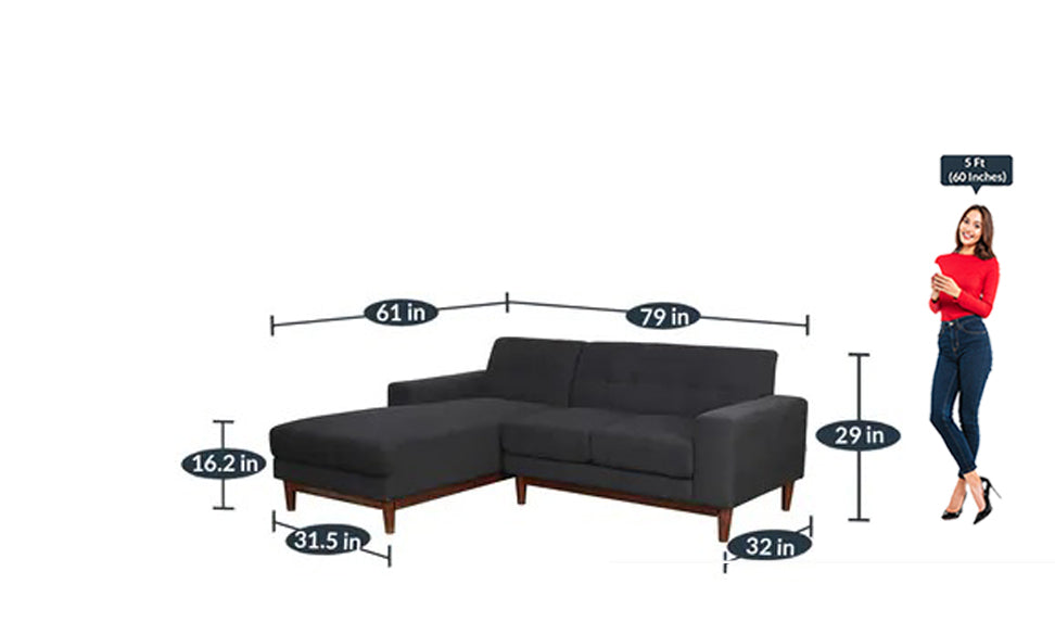 Detec™ Axel 2 Seater RHS Sectional Sofa - Charcoal Grey Color