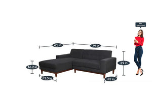 Detec™ Axel 2 Seater RHS Sectional Sofa - Charcoal Grey Color