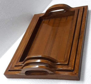 Fine Teak wood Serving Tray With handles - Set of 3 (Model: 164) - Detech Devices Private Limited