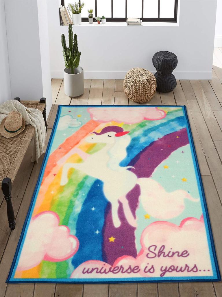 Saral Home Detec™  Unicorn Soft Polypropylene Yarn Anti Skid Carpet- Multicolor, 90X150 Cms