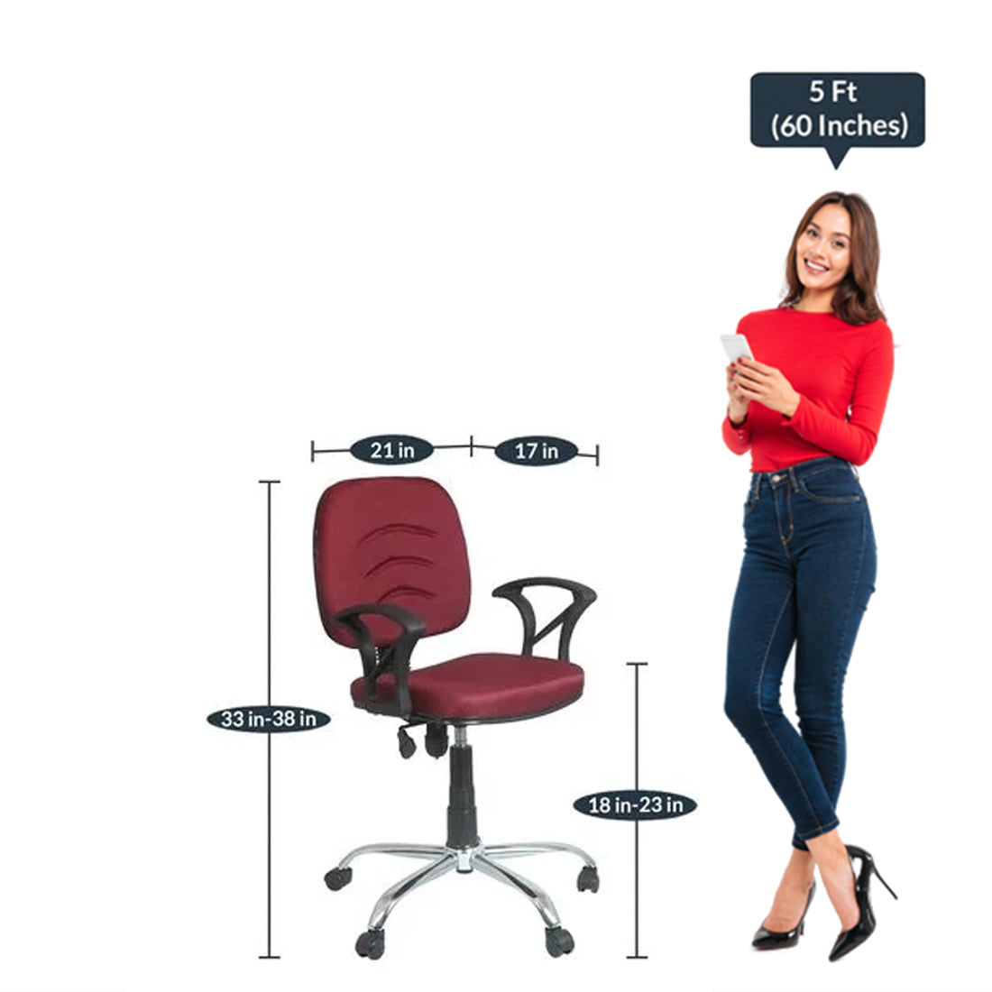 Detec™ Ergonomic Chair in Red Color Pack of 2
