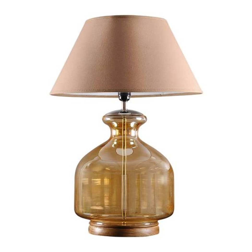 Detec Beige Cotton Shade Table Lamp with Amber Luster Glass Base
