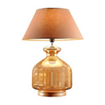 गैलरी व्यूवर में इमेज लोड करें, Detec Beige Cotton Shade Table Lamp with Amber Luster Glass Base
