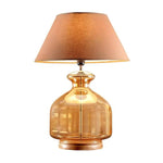 Load image into Gallery viewer, Detec Beige Cotton Shade Table Lamp with Amber Luster Glass Base
