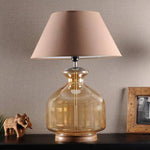 Load image into Gallery viewer, Detec Beige Cotton Shade Table Lamp with Amber Luster Glass Base
