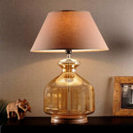 Load image into Gallery viewer, Detec Beige Cotton Shade Table Lamp with Amber Luster Glass Base
