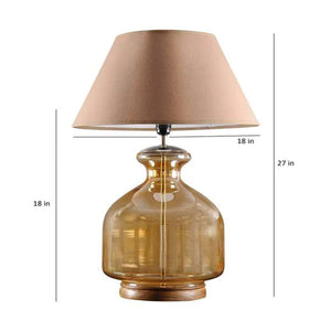 Detec Beige Cotton Shade Table Lamp with Amber Luster Glass Base