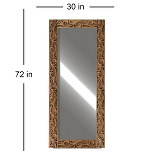 Detec™  Brown Solid Wood Hand Carved Wall Mirror 72 inches