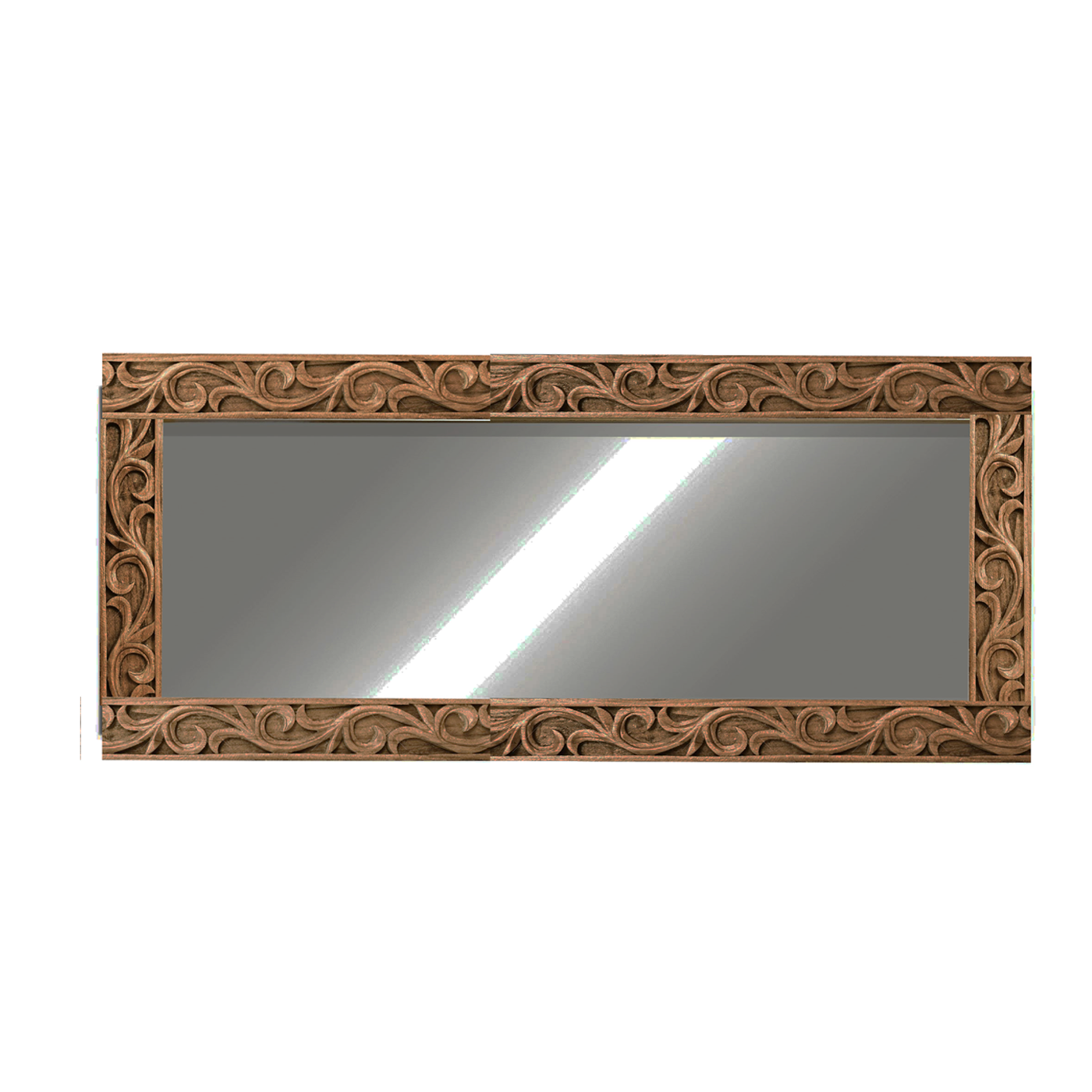 Detec™  Brown Solid Wood Hand Carved Wall Mirror 72 inches