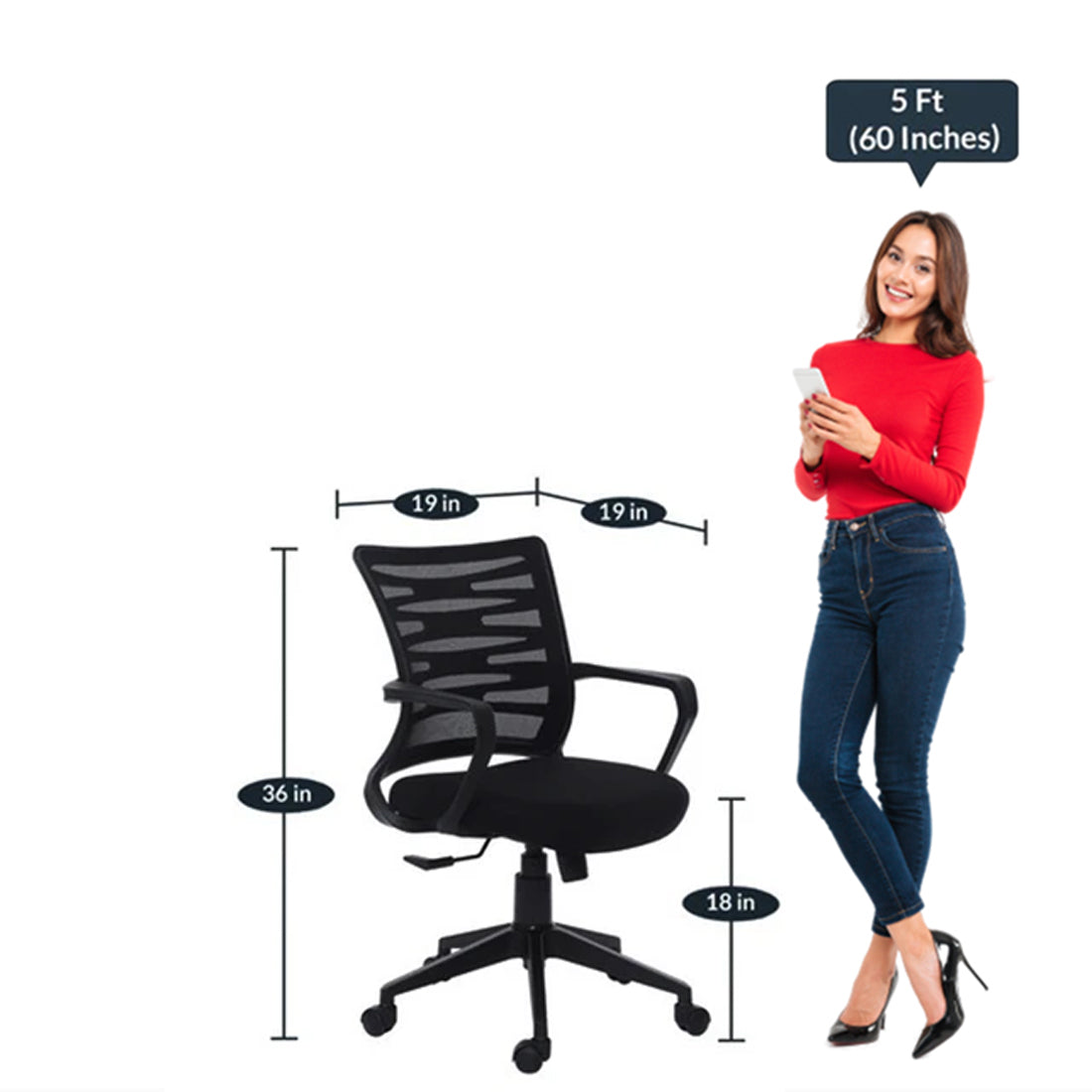 Detec™ Ergonomic Revolving Chair High Spine Back Support - Black Pack of 2